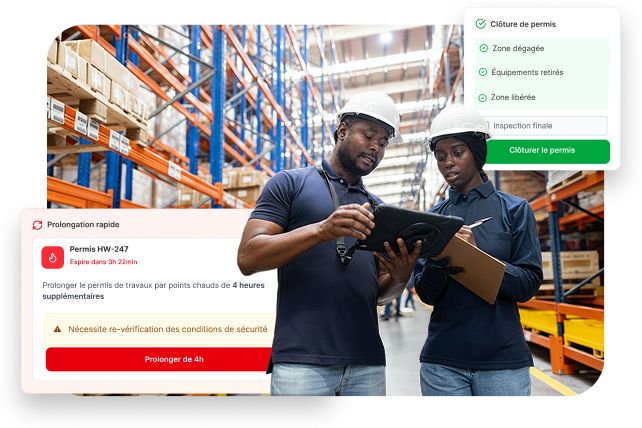 Workflow de gestion du permis de feu et de l'autorisation de travail dans Leaneo